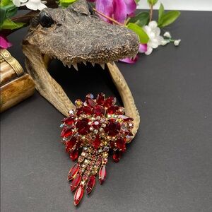 Juliana shades of red and AB brooch vintage and verified